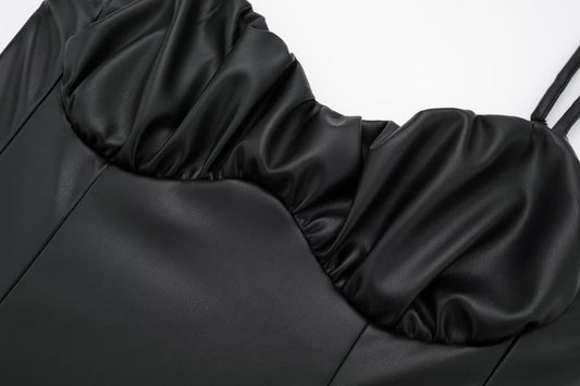 Women Black Faux Leather Cami Dress - Iyanka