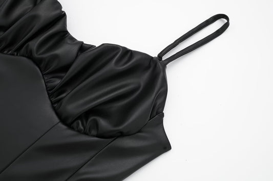 Women Black Faux Leather Cami Dress - Iyanka
