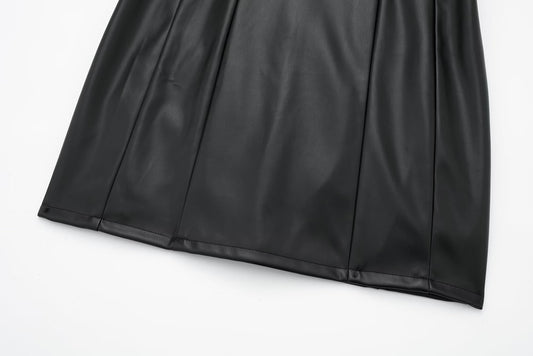Women Black Faux Leather Cami Dress - Iyanka