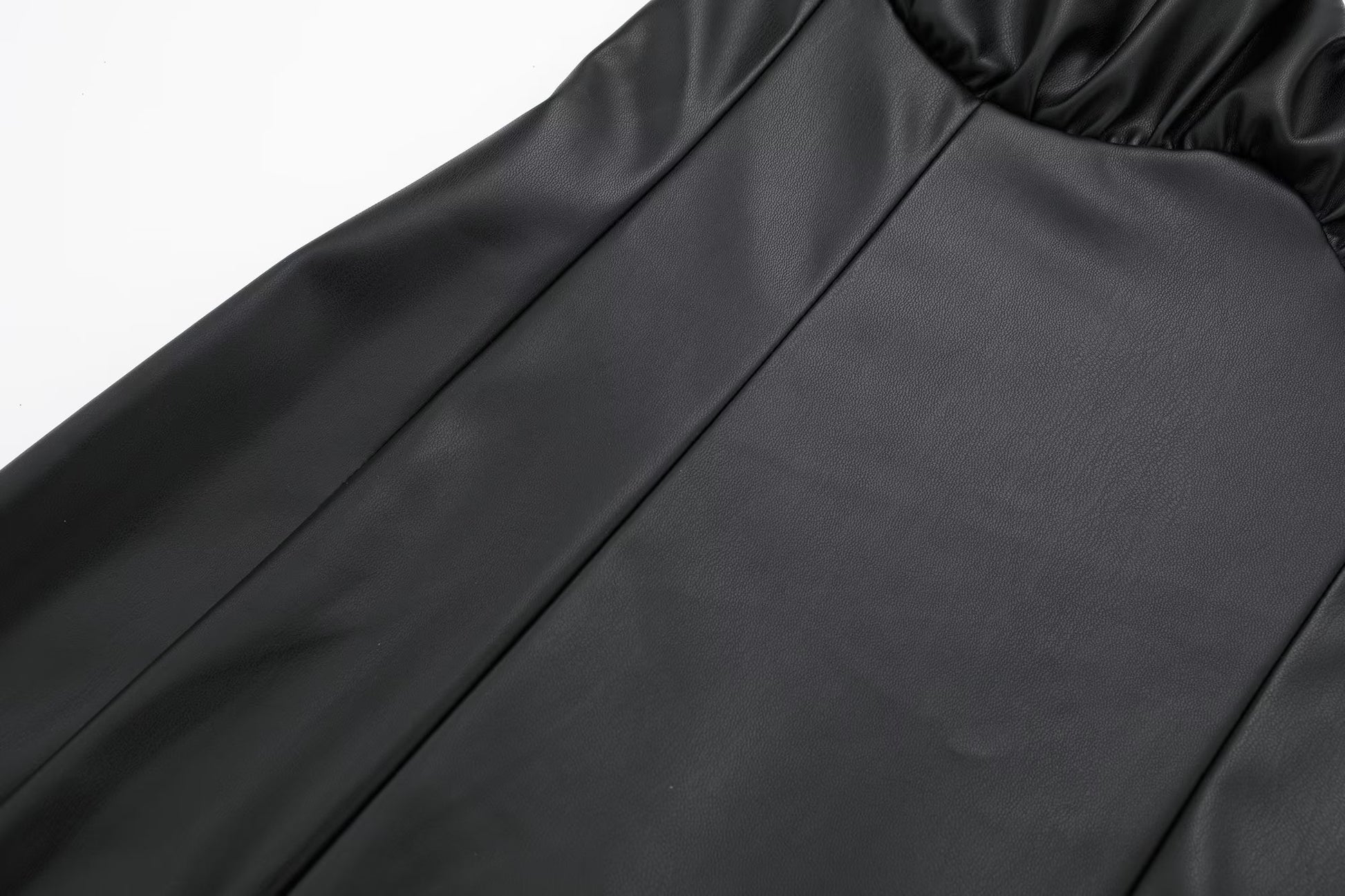 Women Black Faux Leather Cami Dress - Iyanka