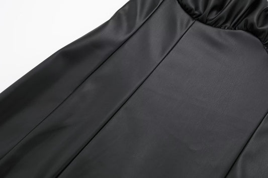 Women Black Faux Leather Cami Dress - Iyanka