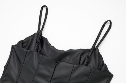 Women Black Faux Leather Cami Dress - Iyanka