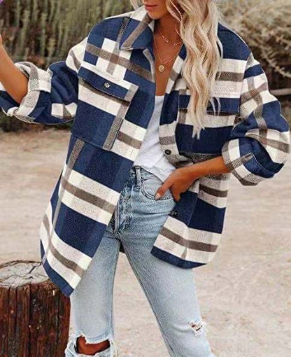 Winter Women Clothing Multicolor Plaid Shirt Women Woolen Coat - Iyanka