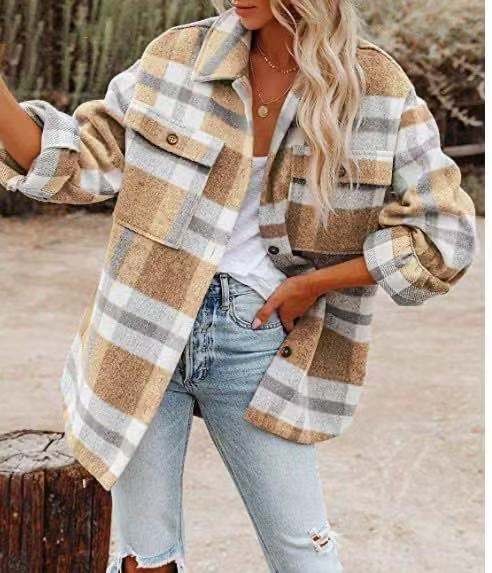 Winter Women Clothing Multicolor Plaid Shirt Women Woolen Coat - Iyanka
