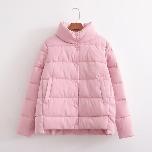 Autumn Winter Simple Stand Collar Slim Fit Slimming Bread Coat Cotton Padded Coat for Women - Iyanka