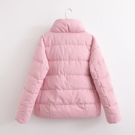 Autumn Winter Simple Stand Collar Slim Fit Slimming Bread Coat Cotton Padded Coat for Women - Iyanka
