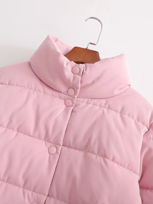 Autumn Winter Simple Stand Collar Slim Fit Slimming Bread Coat Cotton Padded Coat for Women - Iyanka