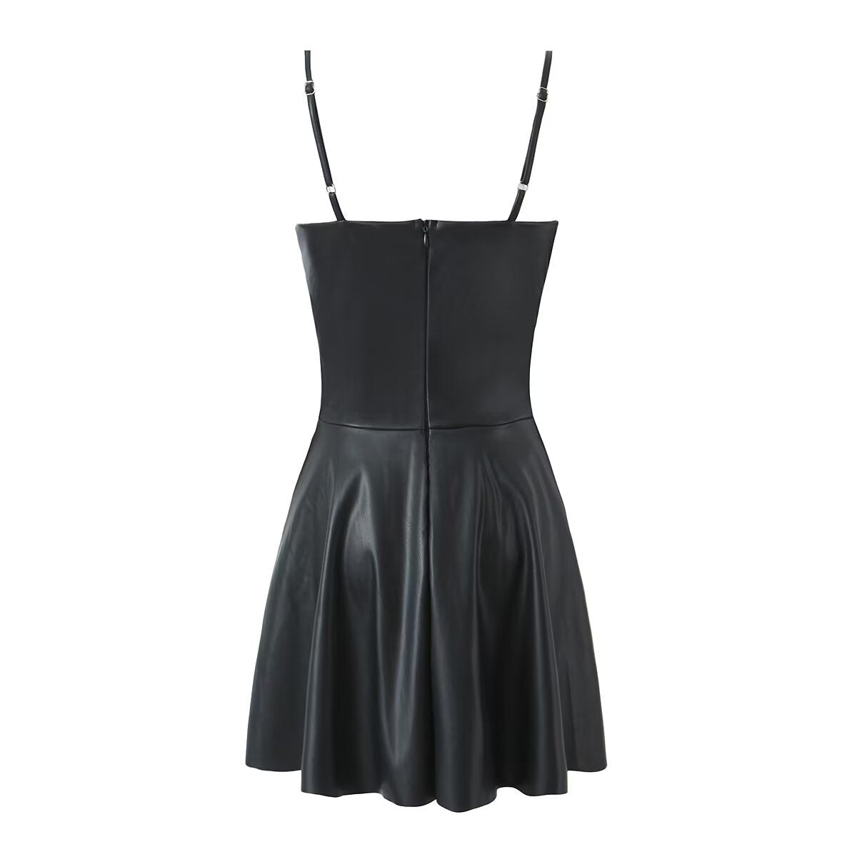 Autumn Winter Sexy Sexy Faux Leather Strap Dress Women High Waist Slimming A Line Dress Base - Iyanka