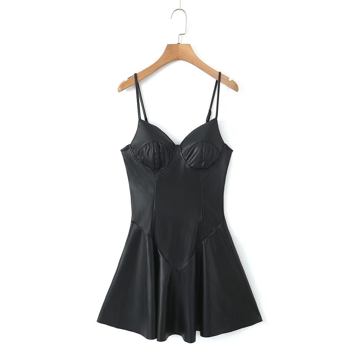 Autumn Winter Sexy Sexy Faux Leather Strap Dress Women High Waist Slimming A Line Dress Base - Iyanka