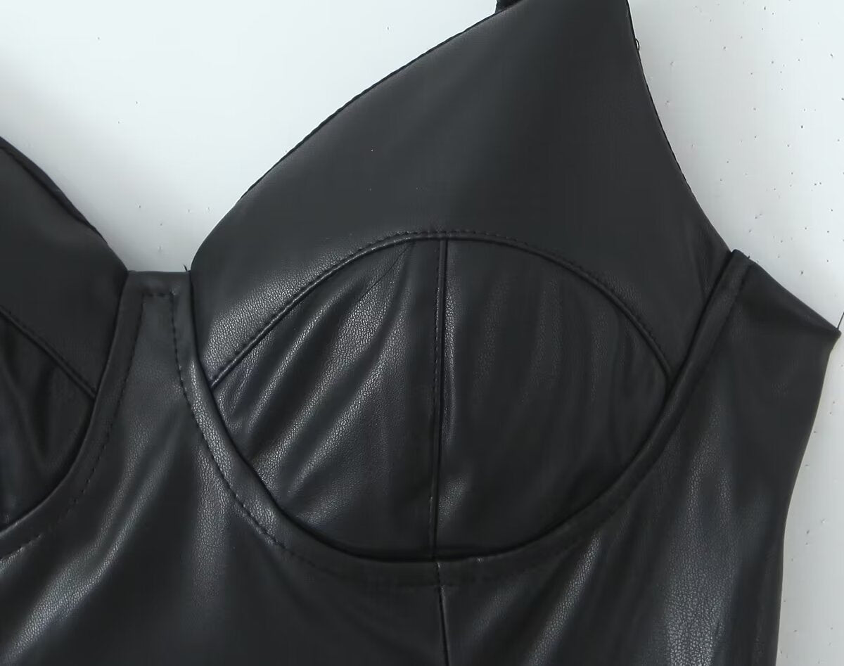 Autumn Winter Sexy Sexy Faux Leather Strap Dress Women High Waist Slimming A Line Dress Base - Iyanka