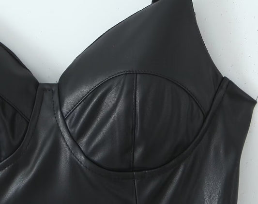 Autumn Winter Sexy Sexy Faux Leather Strap Dress Women High Waist Slimming A Line Dress Base - Iyanka