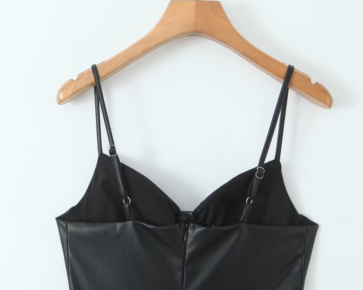 Autumn Winter Sexy Sexy Faux Leather Strap Dress Women High Waist Slimming A Line Dress Base - Iyanka