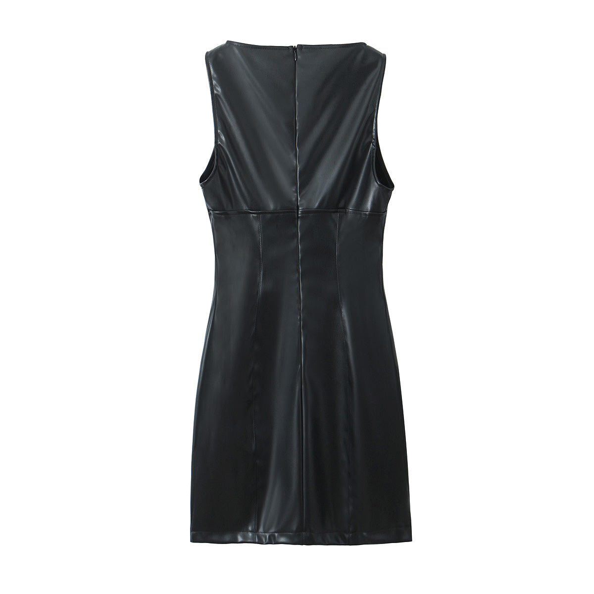 Minimalist Sexy Casual Dress Basic Faux Leather Slimming Pullover Elegant Hip Dress for Women - Iyanka