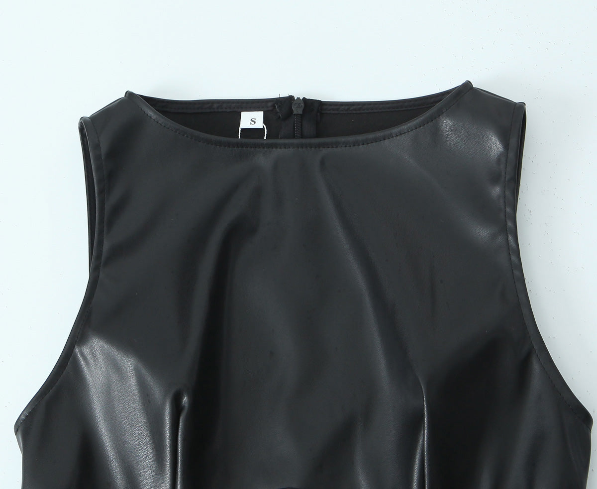Minimalist Sexy Casual Dress Basic Faux Leather Slimming Pullover Elegant Hip Dress for Women - Iyanka