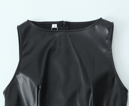 Minimalist Sexy Casual Dress Basic Faux Leather Slimming Pullover Elegant Hip Dress for Women - Iyanka