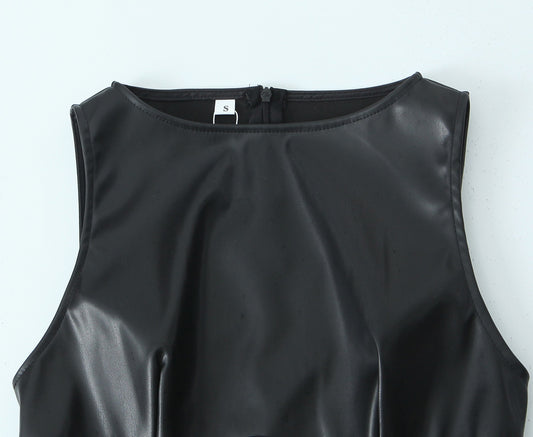 Minimalist Sexy Casual Dress Basic Faux Leather Slimming Pullover Elegant Hip Dress for Women - Iyanka
