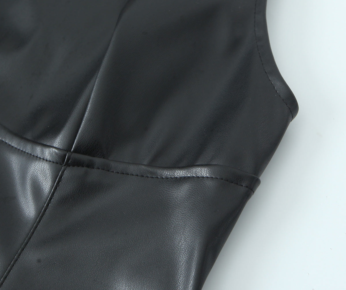 Minimalist Sexy Casual Dress Basic Faux Leather Slimming Pullover Elegant Hip Dress for Women - Iyanka