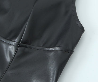 Minimalist Sexy Casual Dress Basic Faux Leather Slimming Pullover Elegant Hip Dress for Women - Iyanka