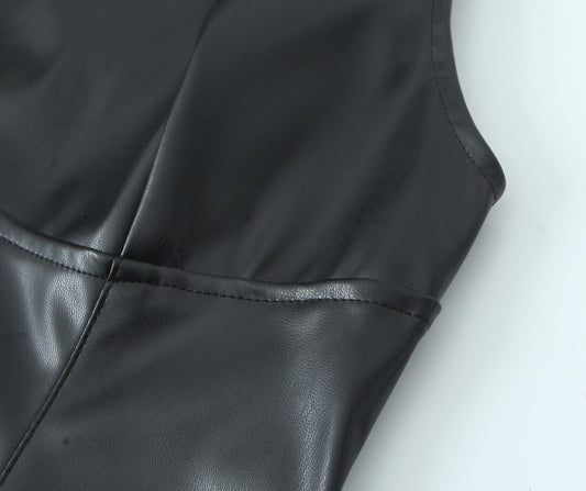 Minimalist Sexy Casual Dress Basic Faux Leather Slimming Pullover Elegant Hip Dress for Women - Iyanka