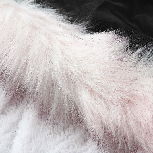 Women Cotton Padded Coat White Fur Collar Parka Mid Length Hooded Winter Warm Velvet Coat Woman Cotton Dress - Iyanka