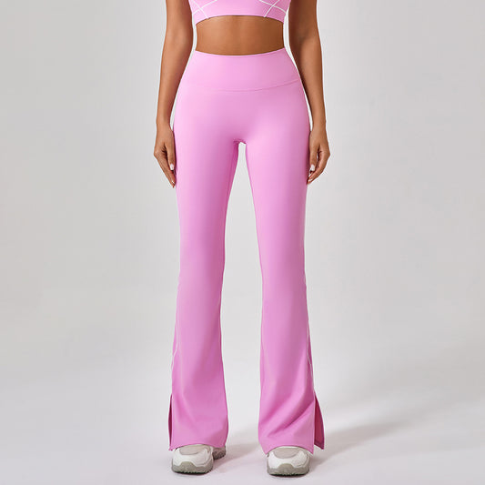Summer High Waist Tight Nude Feel Hip Lifting Yoga Bell Bottom Pants Women Dance Fitness Outdoor Sports Split Trousers - Iyanka