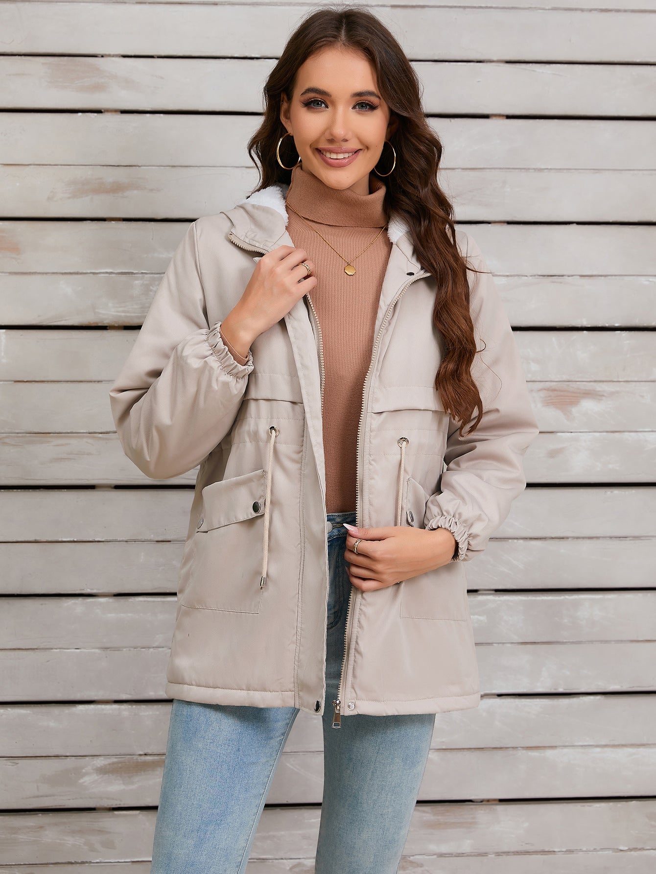 Women Explosive Fur Liner Hooded Zipper Coat Autumn Winter Warm Thickening Shell Jacket - Iyanka