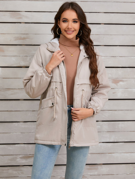 Women Explosive Fur Liner Hooded Zipper Coat Autumn Winter Warm Thickening Shell Jacket - Iyanka