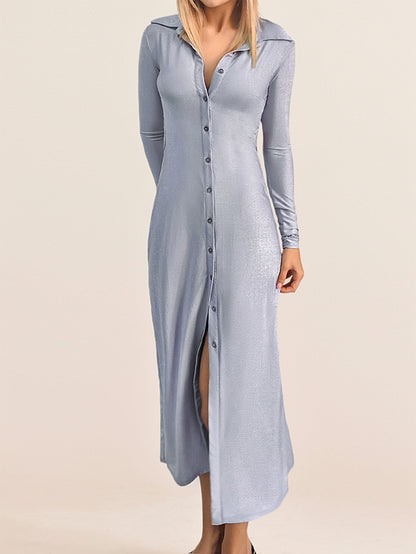 Women Lavender Thin Glittering Casual Cropped Outfit Shirt Dress