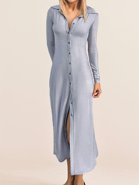 Women Lavender Thin Glittering Casual Cropped Outfit Shirt Dress