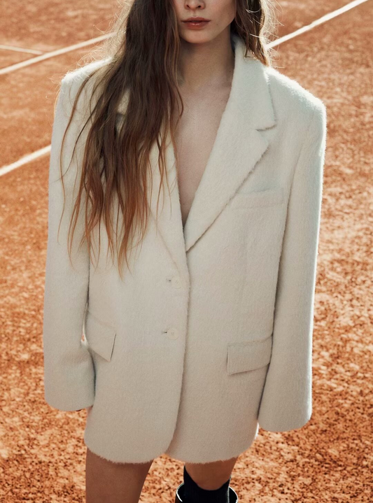 Autumn Fashionable Casual Soft Artificial Fur Effect Straight Cut Blazer - Iyanka