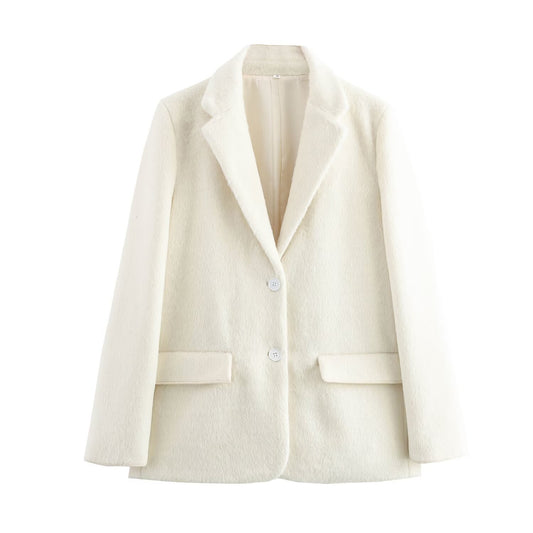 Autumn Fashionable Casual Soft Artificial Fur Effect Straight Cut Blazer - Iyanka