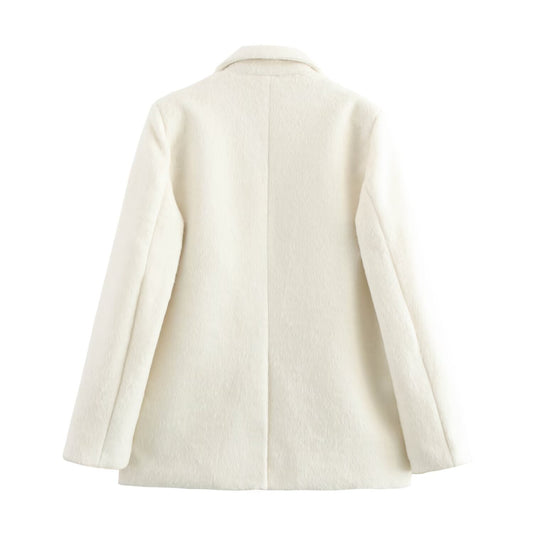 Autumn Fashionable Casual Soft Artificial Fur Effect Straight Cut Blazer - Iyanka