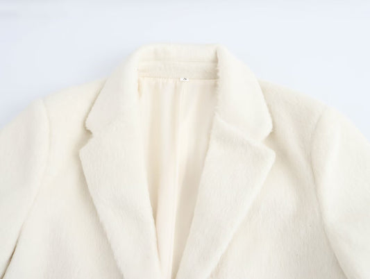 Autumn Fashionable Casual Soft Artificial Fur Effect Straight Cut Blazer - Iyanka