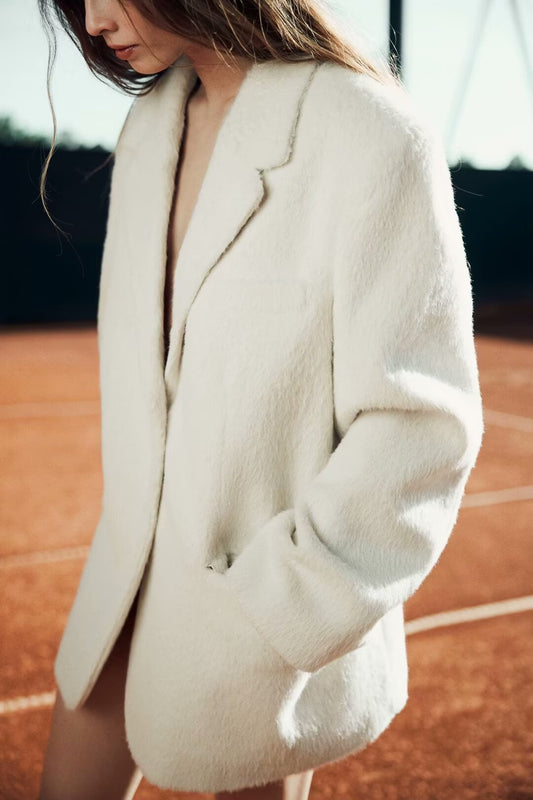 Autumn Fashionable Casual Soft Artificial Fur Effect Straight Cut Blazer - Iyanka