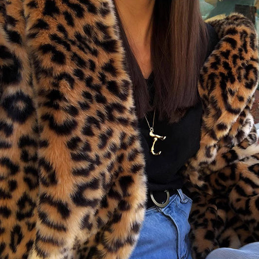 Long Faux Fur Coat Women Leopard Fur Coat Thickened Fleece - Iyanka