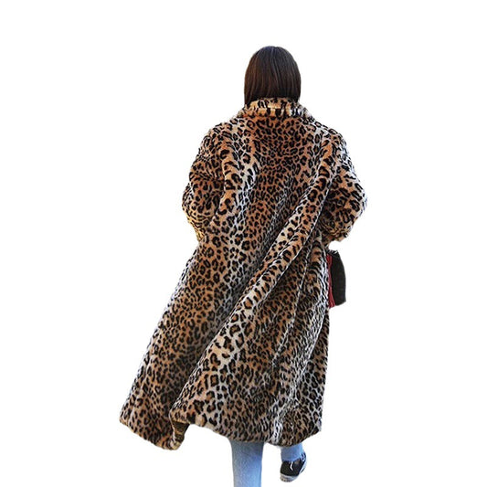 Long Faux Fur Coat Women Leopard Fur Coat Thickened Fleece - Iyanka
