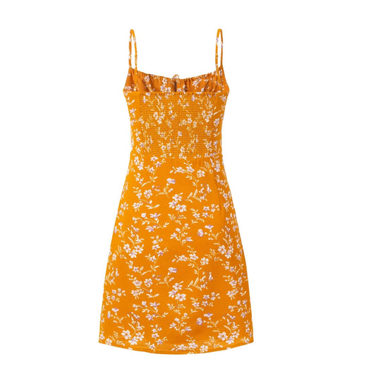 Summer Legal Sexy Backless Floral Strap Dress Sexy Waist Tight Slimming A line Dresses