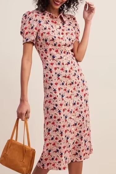 Winter Women Clothing Slim Short Sleeve Print Dress