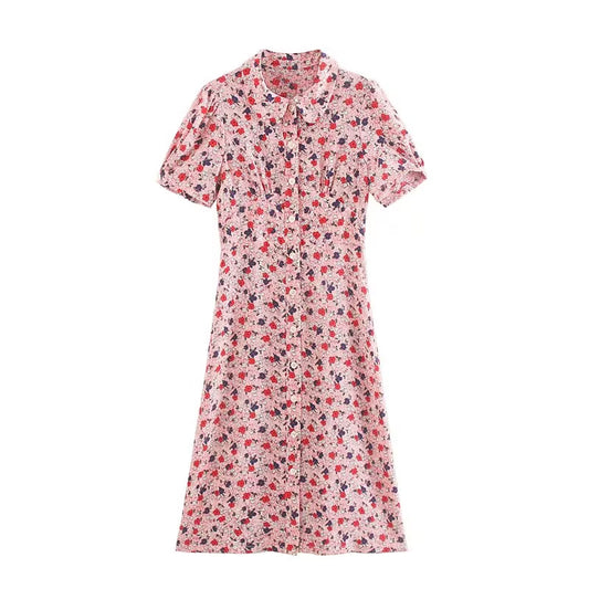 Winter Women Clothing Slim Short Sleeve Print Dress