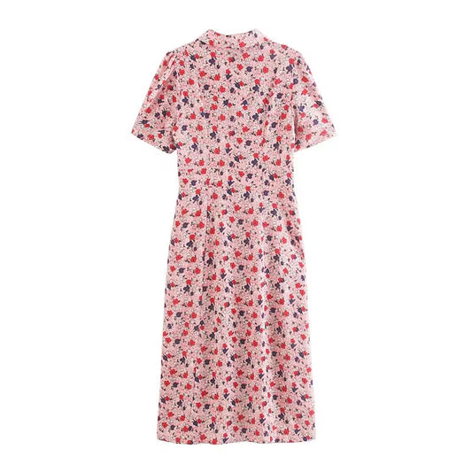 Winter Women Clothing Slim Short Sleeve Print Dress