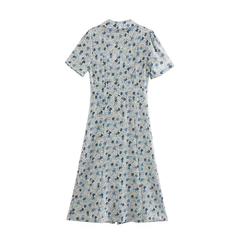 Winter Women Clothing Slim Short Sleeve Print Dress