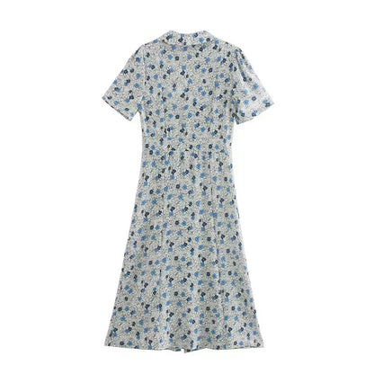 Winter Women Clothing Slim Short Sleeve Print Dress