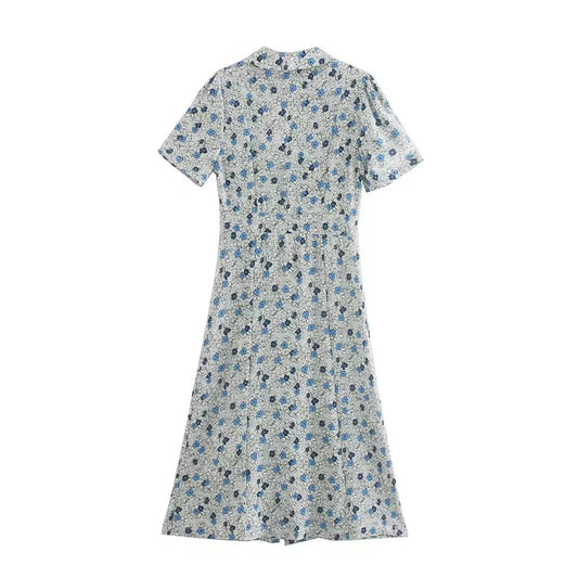 Winter Women Clothing Slim Short Sleeve Print Dress