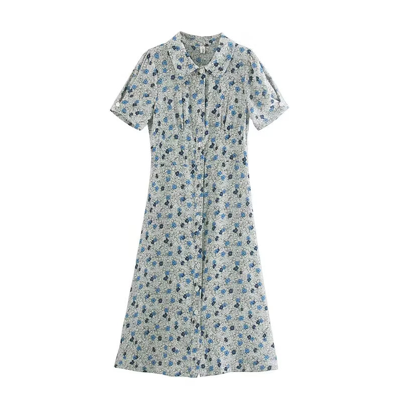 Winter Women Clothing Slim Short Sleeve Print Dress