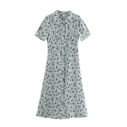 Winter Women Clothing Slim Short Sleeve Print Dress