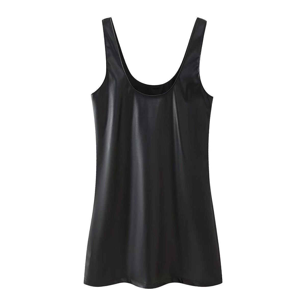 Women Clothing Winter Simple All Match Beaded Faux Leather Dress - Iyanka