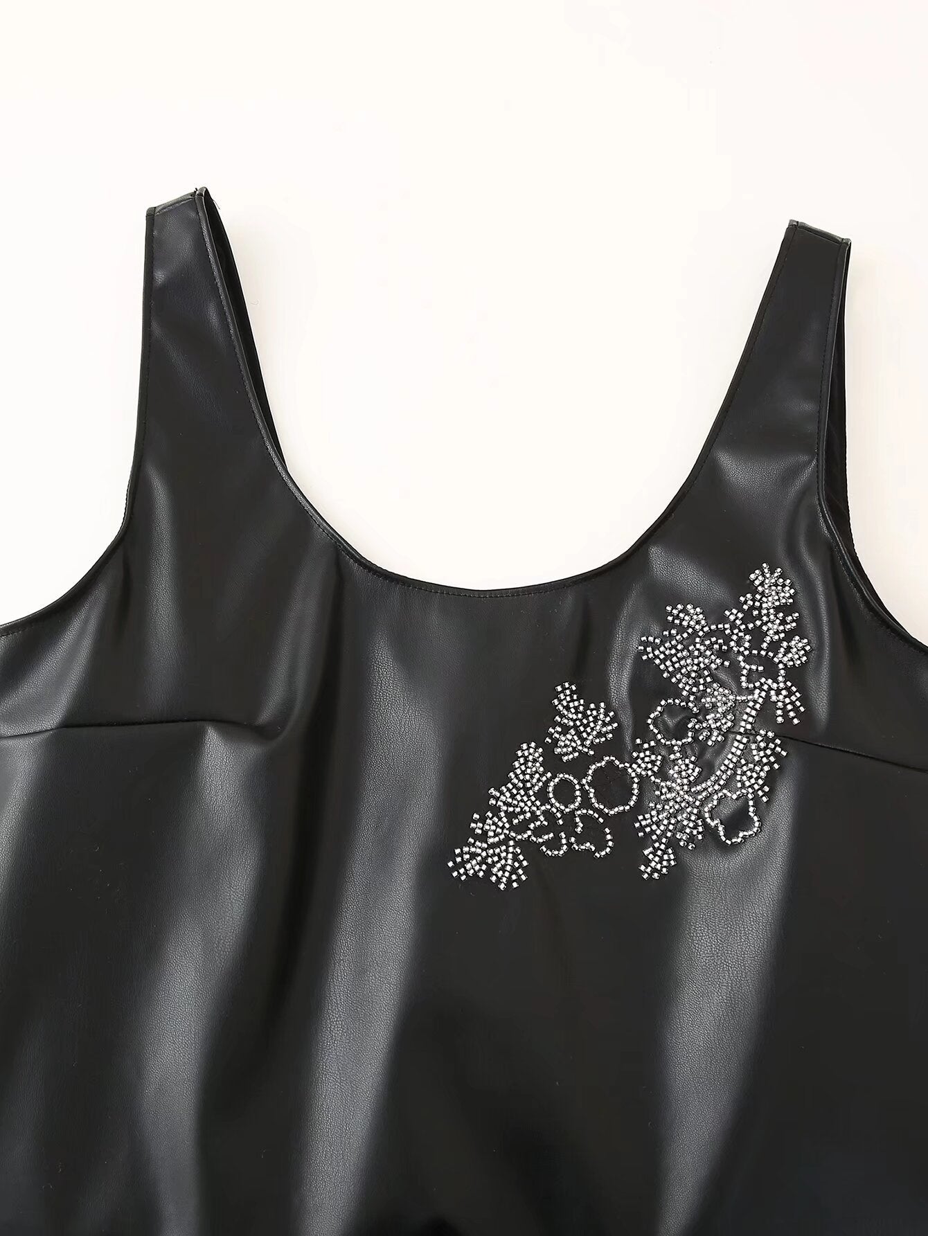 Women Clothing Winter Simple All Match Beaded Faux Leather Dress - Iyanka