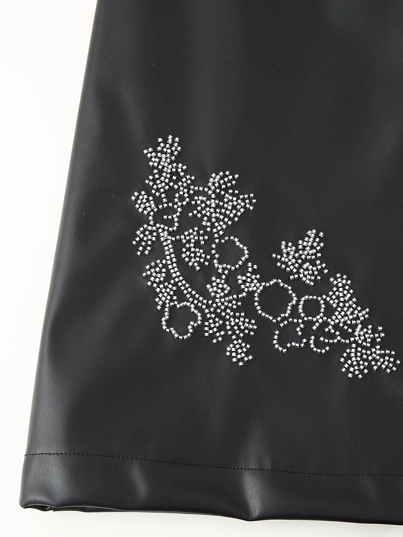 Women Clothing Winter Simple All Match Beaded Faux Leather Dress - Iyanka