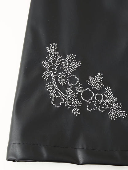 Women Clothing Winter Simple All Match Beaded Faux Leather Dress - Iyanka