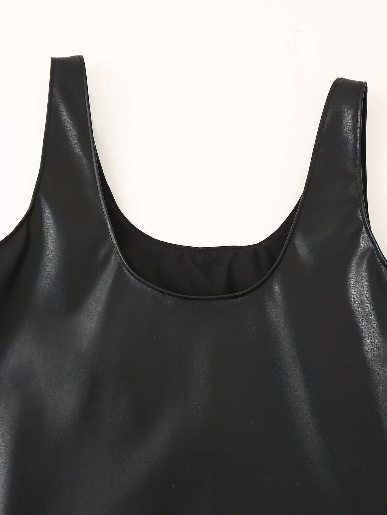 Women Clothing Winter Simple All Match Beaded Faux Leather Dress - Iyanka